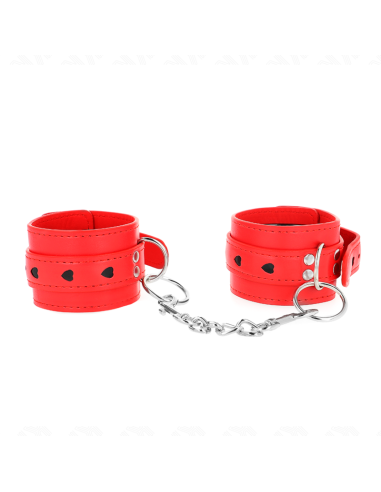 KINK - RED WRIST RESTRAINTS WITH BLACK HEART INLAY ADJUSTABLE 21-28 CM X 5.5 CM 2 