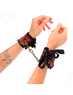 KINK - SCANDAL WRIST RESTRAINTS RED-BLACK LACE DETAILS...