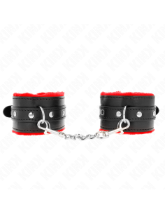 KINK - PREMIUM FUR LINED WRIST RESTRAINTS RED WITH BLACK...