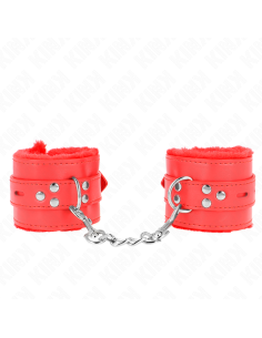 KINK - FUR LINED WRIST RESTRAINTS WITH SQUARE HOLES RED...