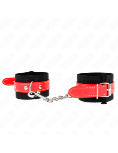 KINK - NYLON WRIST RESTRAINTS BLACK WITH LEATHERETTE RED...