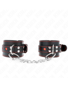 KINK - BLACK WRIST RESTRAINTS WITH RED HEART INLAY...