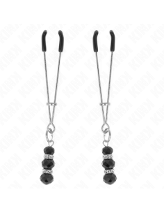 KINK - GOLD THIN NIPPLE CLAMPS WITH 3 BLACK GLASS BEADS 7 CM